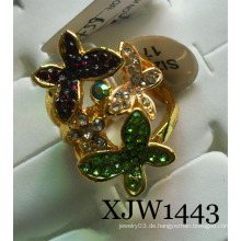 Diamant-Schmetterlings-Blumen-Legierungs-Ring (XJW1443)